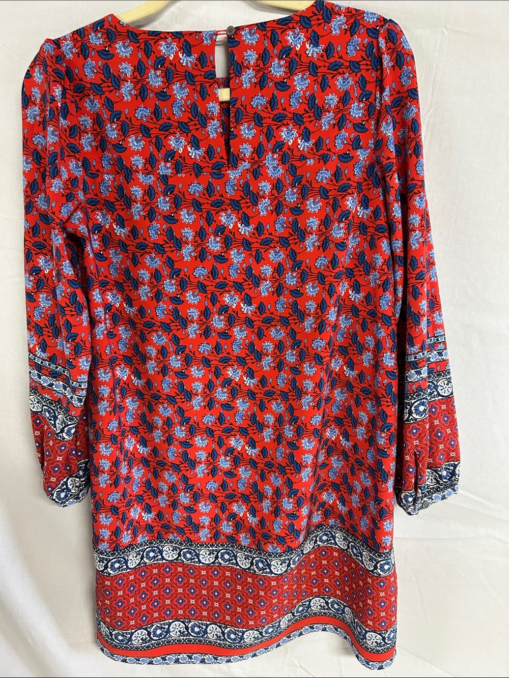 LOFT Petite Small Red Blue Floral Border Print Shift Dress - Picture 3 of 4